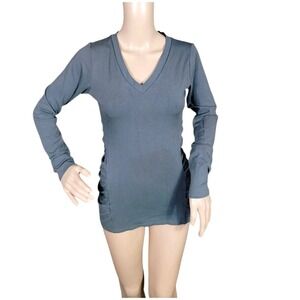 Grace Top Woman's XS Gray Minimalist Ruffles V‎ Neck Short Sleeves Classiccore